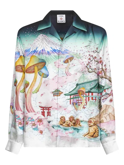 Casablanca Multicolor Silk Twill Flowers Shirt In White