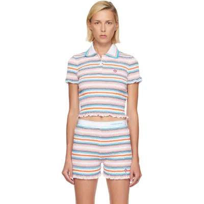 Casablanca Multicolor Striped Shirred Short Sleeve Polo
