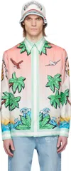 Casablanca Graphic Print Button-down Collar Chest Pocket Shirt In Pink/multi