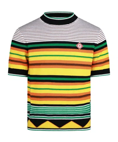 Casablanca Multi-colored Striped Short-sleeved Knit Sweater