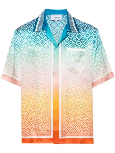 Casablanca Diamond Monogram Silk Shirt In Multicolour