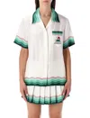 Casablanca White Montagne Ondulee Silk Short Sleeve Shirt