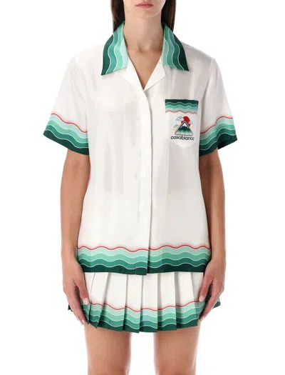 CASABLANCA MULTICOLOUR MONTAGNE ONDULÉE SILK SHORT-SLEEVE SHIRT CASABLANCA