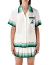 Casablanca White Montagne Ondulee Silk Short Sleeve Shirt In White