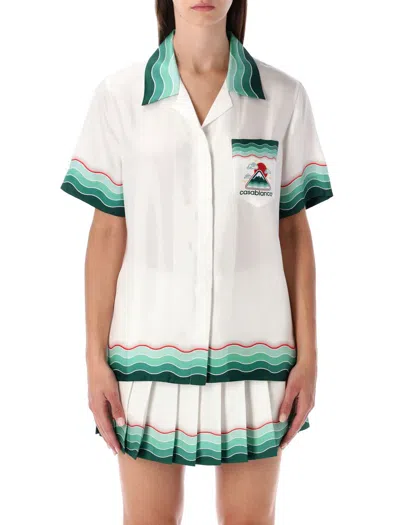 Casablanca Multicolour Montagne Ondulée Silk Short-sleeve Shirt In White