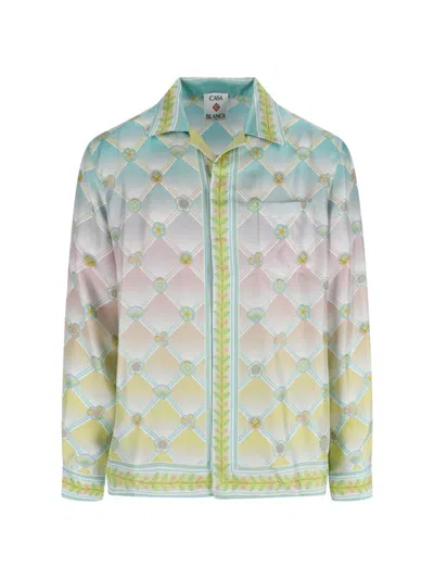Casablanca Multicolour Pattern Casual Shirt With Classic Collar In Gray