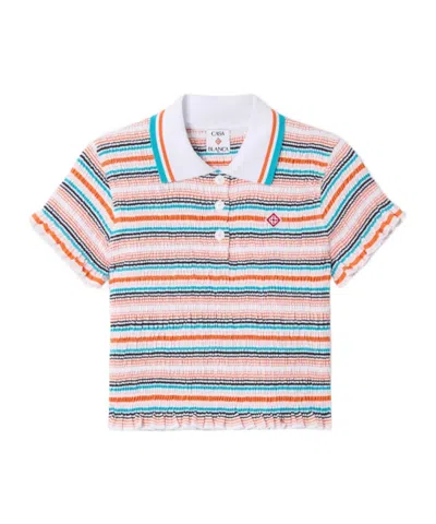 Casablanca Multicolour Striped Shirred Short Sleeve Polo Shirt