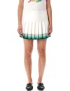 Casablanca High-waisted Pleated Silk Skirt With Colorful Hemline In White