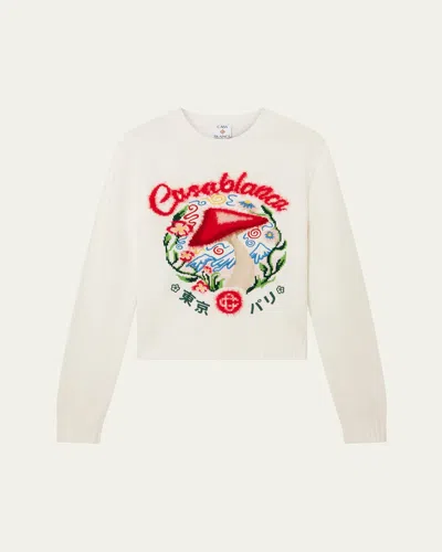 CASABLANCA MUSHROOM EMBLEM KNIT CREWNECK SWEATER