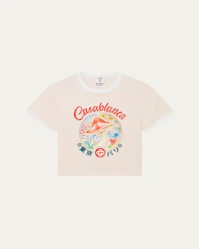 CASABLANCA MUSHROOM EMBLEM PRINT CROP BABY T-SHIRT