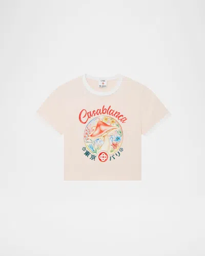 Casablanca Mushroom Emblem Print Crop Baby T-shirt In Pink