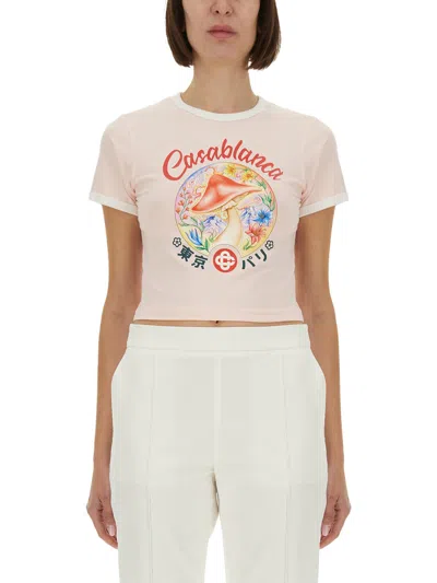 Casablanca "mushroom Emblem" T-shirt In Pink