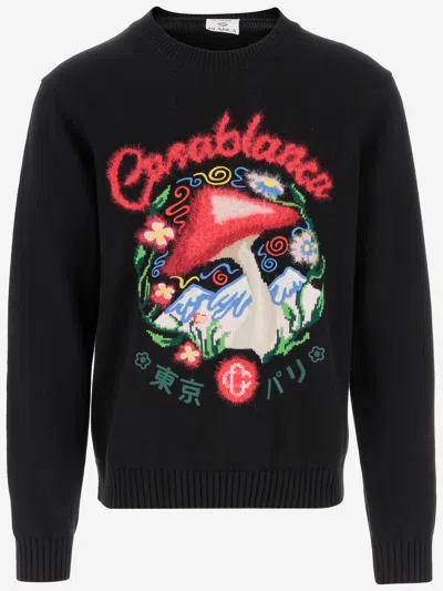 Casablanca Mushroom Embroidered Cotton Blend Sweater In Black