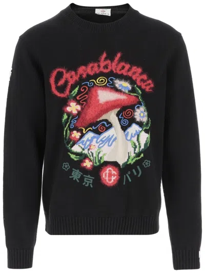 CASABLANCA MUSHROOM EMBROIDERED COTTON BLEND SWEATER