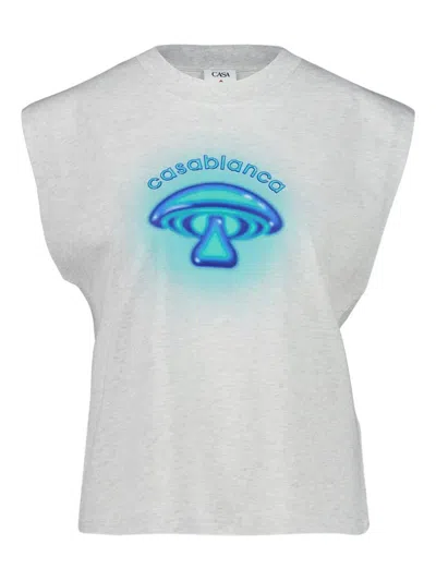 Casablanca Mushroom-graphic Sleeveless Top In Gray