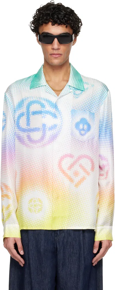 Casablanca Mutlicolor Halftone Logo Long Sleeve Silk Shirt In Multi