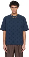 Casablanca Crew Neck T Shirt Embossed Pattern In Blue