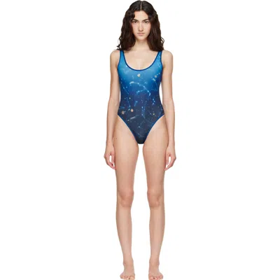 Casablanca Navy Astrology Printed Swimsuit In Blue
