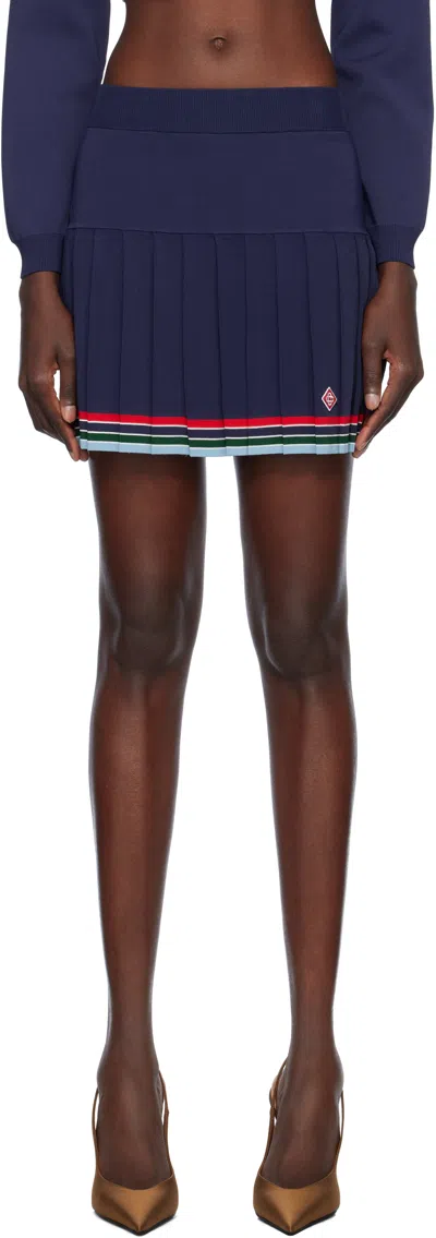 Casablanca Navy Baseball Pleated Miniskirt