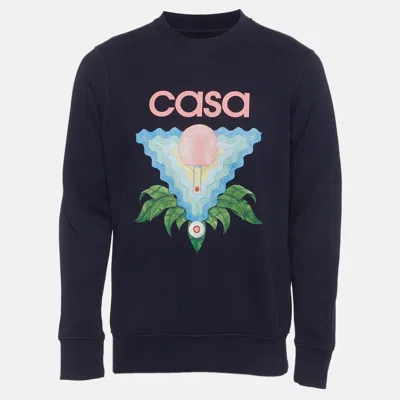 Pre-owned Casablanca Navy Blue Cotton Long Sleeve Crewneck Sweatshirt S