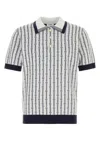 Casablanca White Polo With Classic Collar And All-over Logo Motif In Cotton Man In Navy Blue