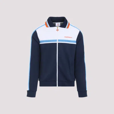 CASABLANCA NAVY BLUE PANELLED ZIP-UP JACKET