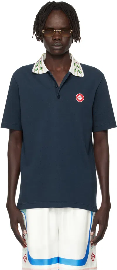 Casablanca Navy Classic Laurel Pique Polo In Blue