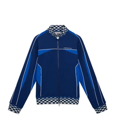 Casablanca Cyber Tricot Checkerboard-trim Jacket In Blue