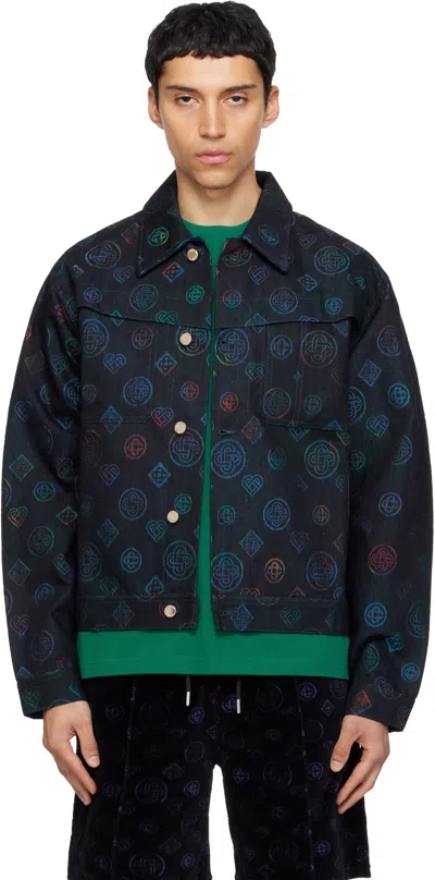 Casablanca Navy Heatmap Denim Jacket In Blue