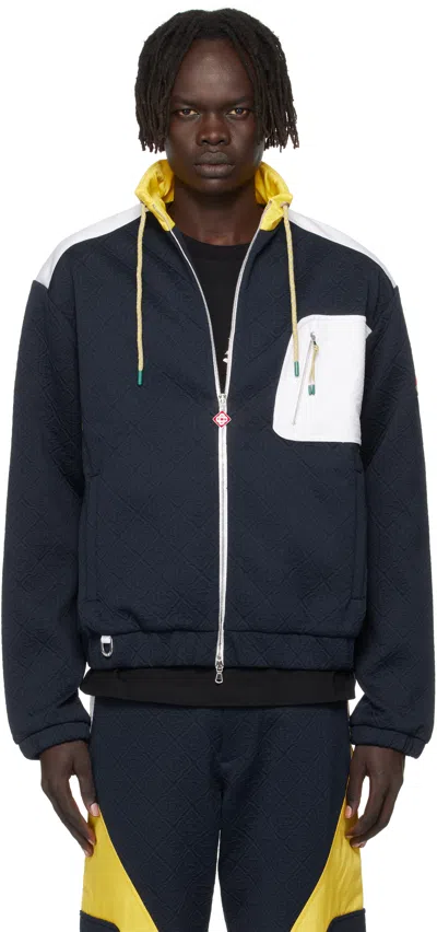 CASABLANCA NAVY JACQUARD NYLON JACKET