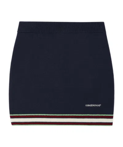 Casablanca Navy Merino Mini Skirt In Blue