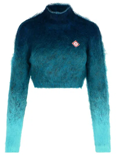 CASABLANCA CASABLANCA NAVY MOHAIR BLEND TURTLENECK SWEATER