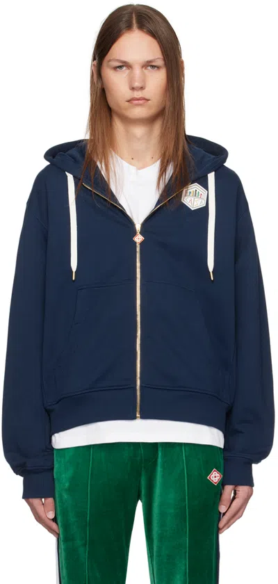 Casablanca Rubberised-logo Hoodie In Blue