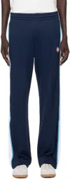 Casablanca Mens Navy / White Striped Embroidered-logo Woven Jogging Bottoms Xl In Blue