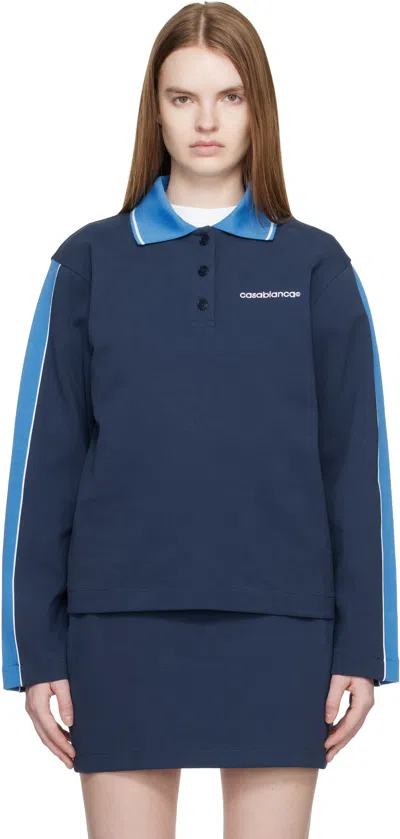 Casablanca Navy Punto Polo Collared Sweatshirt In Blue