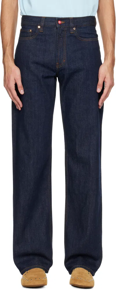 Casablanca Navy Selvedge Embroidered Laurel Jeans In Blue