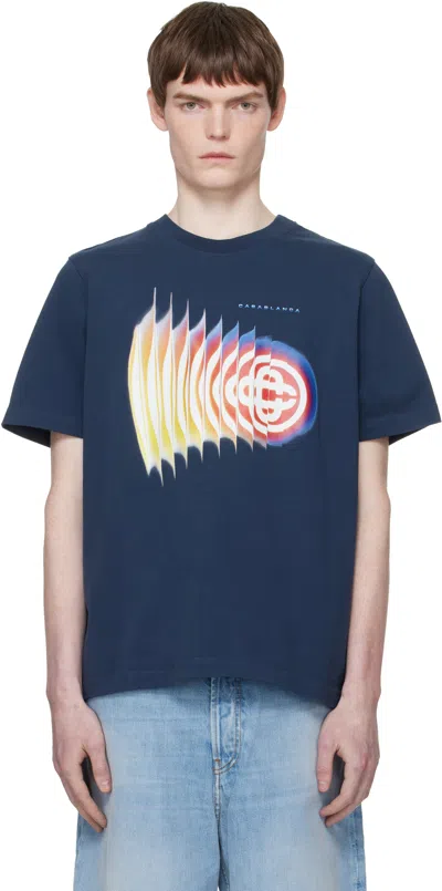 Casablanca Mens Navy Shockwave Emblem-print Cotton T-shirt In Blue