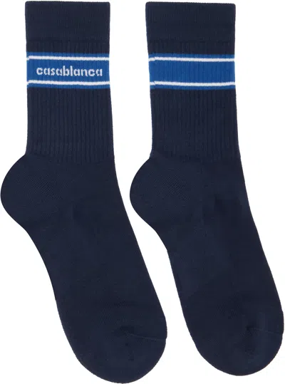 Casablanca Navy Sporty Stripe Socks In Blue