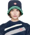 Casablanca Navy Stripe Crochet Bucket Hat In Navy