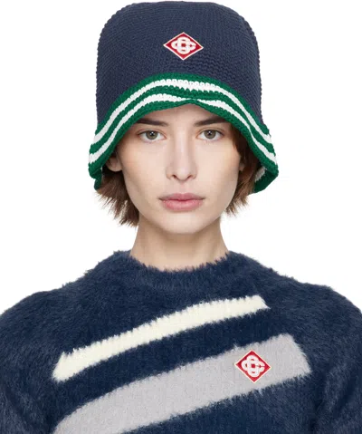 Casablanca Navy Stripe Crochet Bucket Hat In Blue