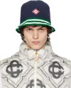 Casablanca Diamond Logo Stripe Cotton Crochet Bucket Hat In Navy