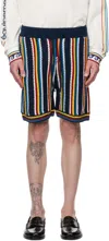 Casablanca 'striped Viscose Bermuda Shorts' In Navy
