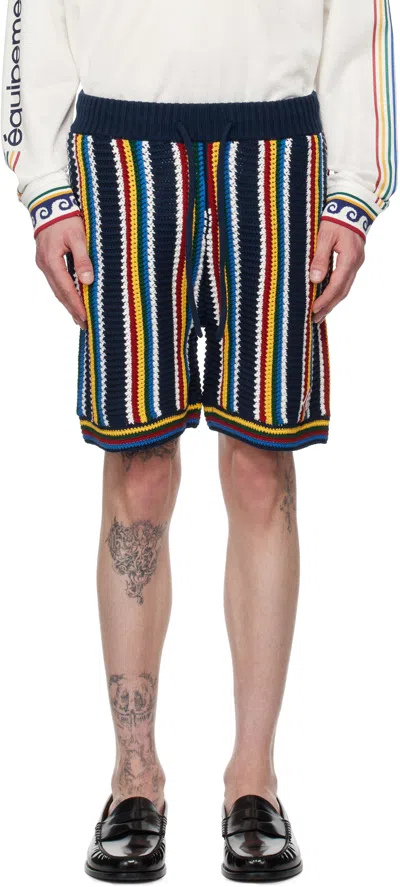 CASABLANCA NAVY STRIPE CROCHET SHORTS