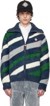 Casablanca Navy Striped Fluffy Zip Up Jacket In Navy