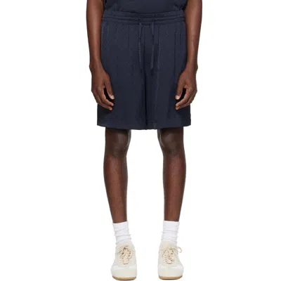 Casablanca Navy Viscose Monogram Shorts In Animal Print