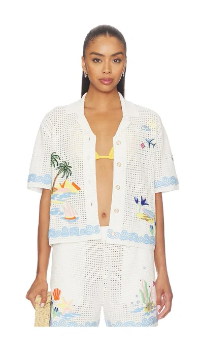 Casablanca Oasis Crochet Beach Shirt In White