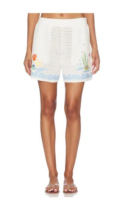 Casablanca Oasis Crochet Beach Shorts In White