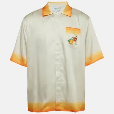 Pre-owned Casablanca Off-white Graphic Print Silk Satin Half Sleeve Tennis Shirt L