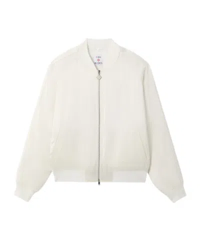 Casablanca Off White Hotel Emblem Satin Bomber Jacket In Gold
