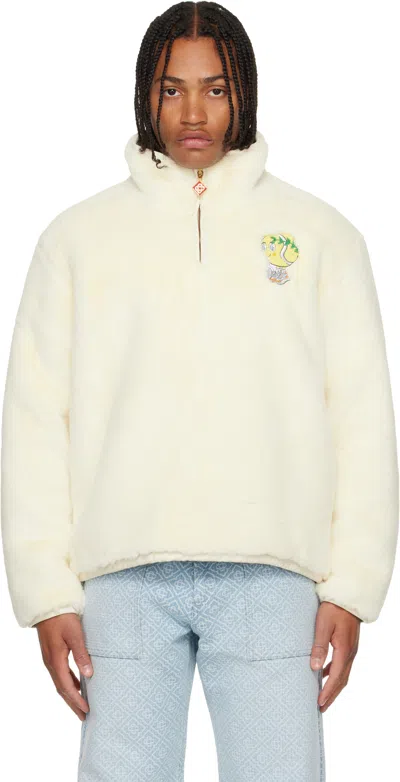 Casablanca Off-white Tennis Mascot Quarter Zip Faux Fur Jacket In Neutral